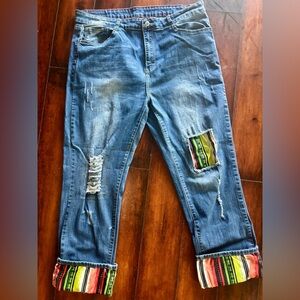 L&B Blue Distressed Jeans with Colorful Patchwork